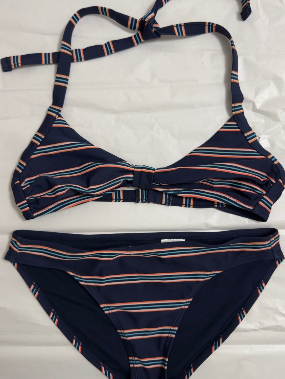 Striped Navy Halter Bikini Set - Women's Two-Piece Swimwear